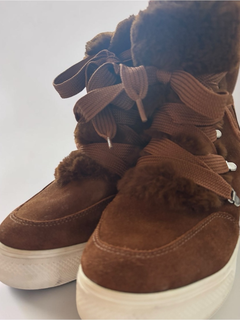 Steve Madden Wharton Leather Suede Faux Fur Wedge Boots Est Size 9.5 - Picture 3 of 14